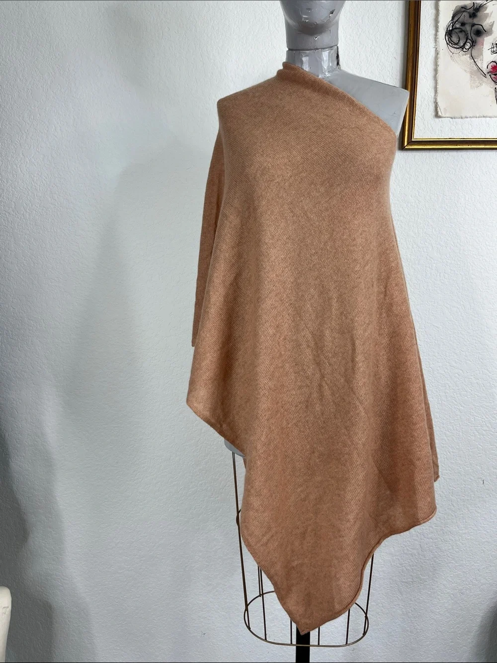 J Crew Cashmere Wool Asymetric Hanky Hem Blend Poncho Cape Birch